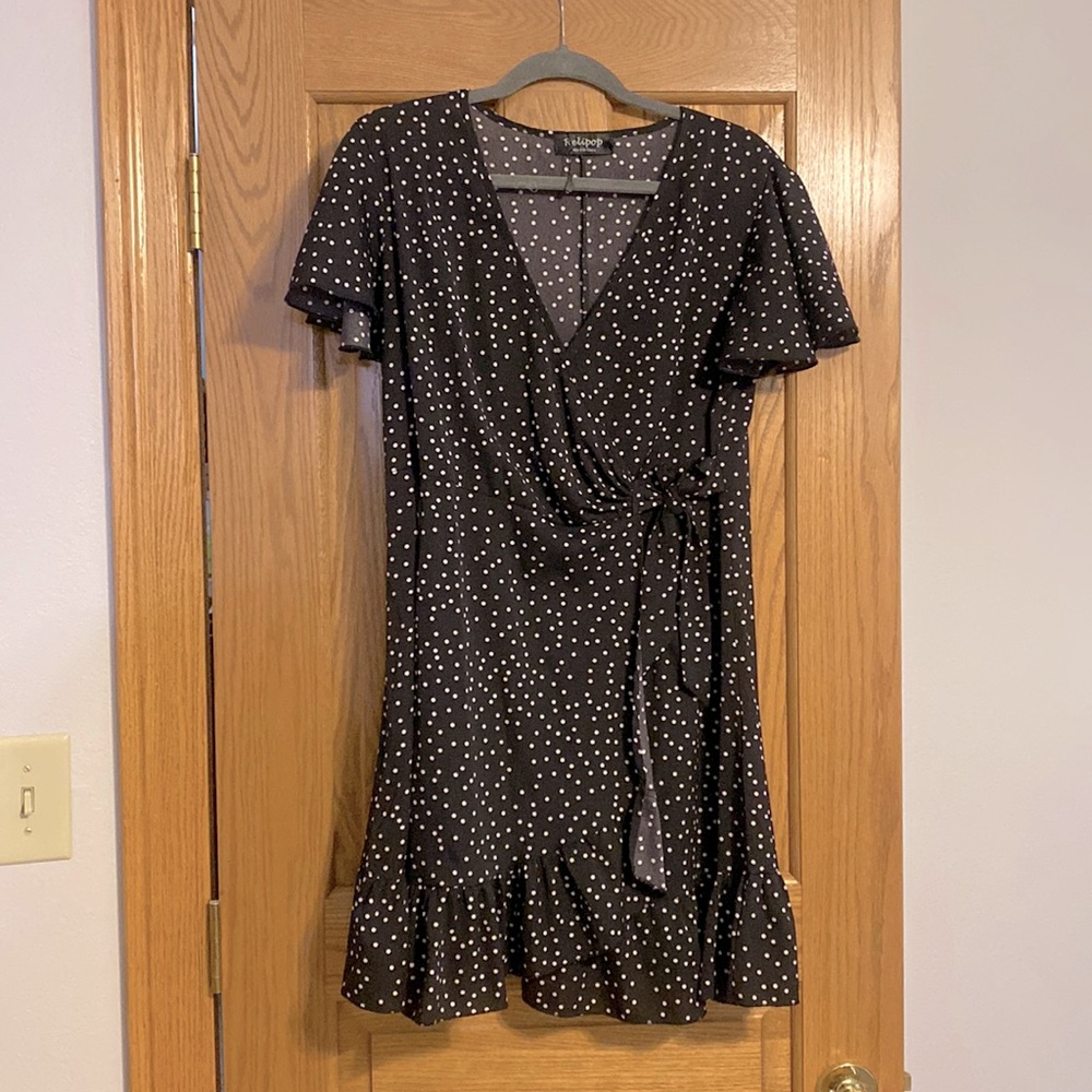 Women's Black and White Polka Dot Wrap Dress